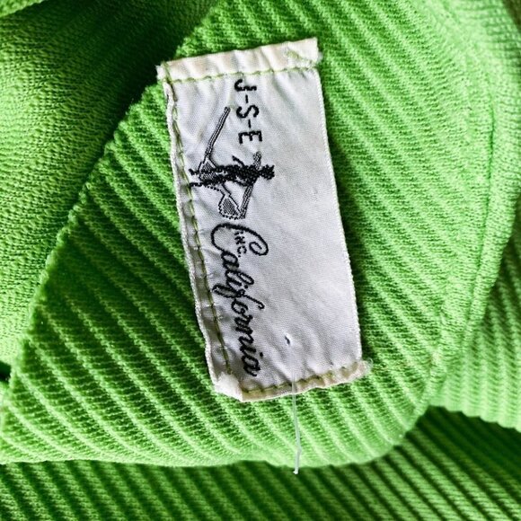 Vintage Chartreuse Green Sleeveless High Neck A line Dress  S - Picture 6 of 6